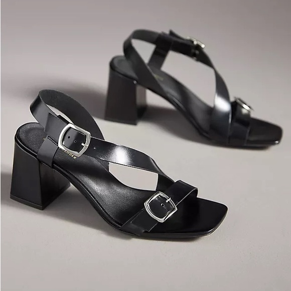By Anthropologie Asymmetrical Buckle Heels black size 37 - Picture 1 of 13